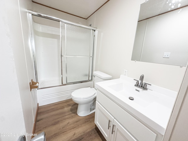 77 Old Ky 259th Rd, Mcdaniels, KY 40152 - bathroom featuring vanity, wood finished floors, and enclosed tub / shower combo