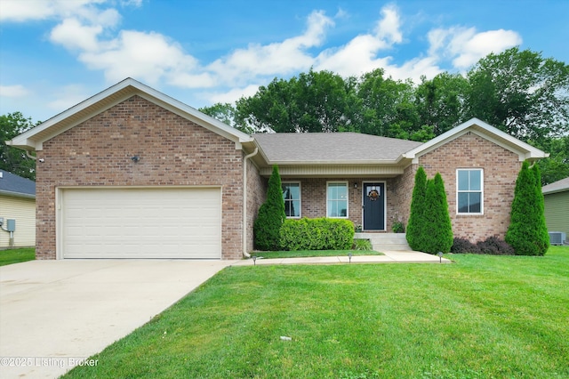 122 Appletree Way, Shelbyville, KY 40065 - ranch-style house with a front lawn, brick siding, driveway, and an attached garage