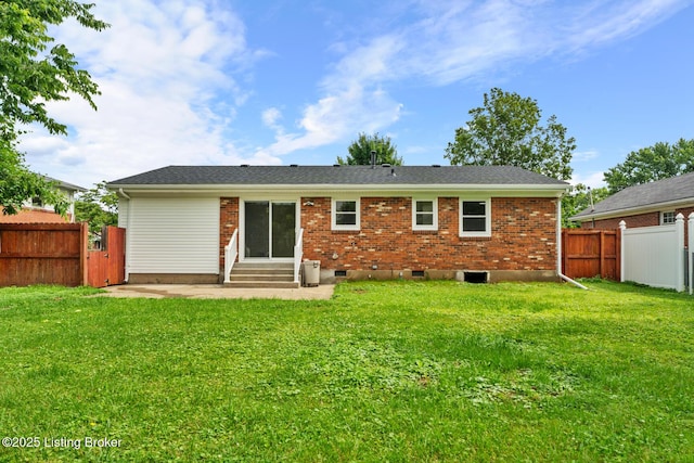 4900 Glenna Way, Louisville, KY 40219 - rear view of house featuring entry steps, a fenced backyard, brick siding, and a patio