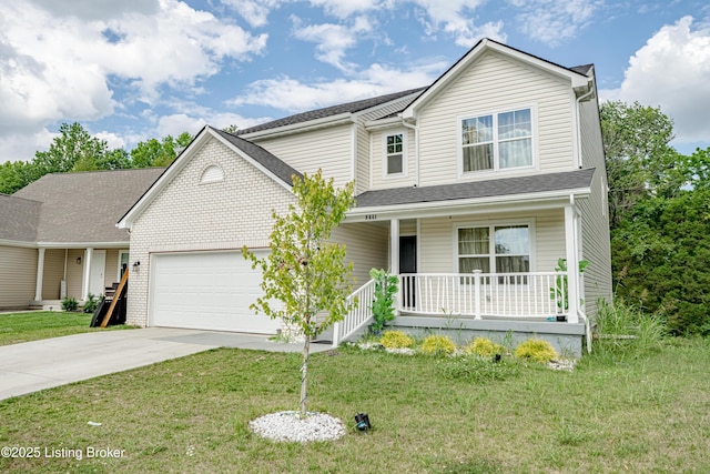8641 Warbler Br Way, Louisville, KY 40229 - traditional-style house featuring covered porch, an attached garage, concrete driveway, and a front yard