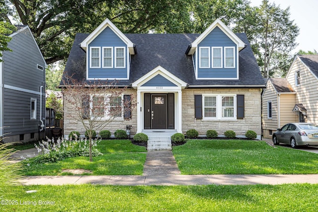 4022 Hycliffe Ave, Louisville, KY 40207 - view of front of property featuring stone siding, a front yard, and a shingled roof