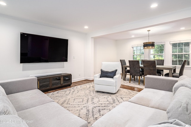 4022 Hycliffe Ave, Louisville, KY 40207 - living area featuring recessed lighting, wood finished floors, and crown molding