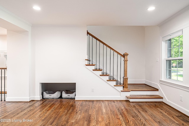 4022 Hycliffe Ave, Louisville, KY 40207 - staircase with wood finished floors, recessed lighting, and ornamental molding
