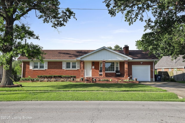 2301 Farnsley Rd, Louisville, KY 40216 - ranch-style house with an attached garage, covered porch, brick siding, and concrete driveway