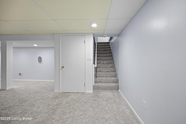 2301 Farnsley Rd, Louisville, KY 40216 - finished below grade area with carpet flooring, stairway, a paneled ceiling, and recessed lighting