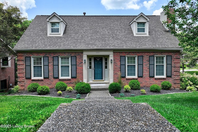 6011 Windsong Ct, Louisville, KY 40207 - cape cod house with brick siding, a shingled roof, a chimney, and a front yard