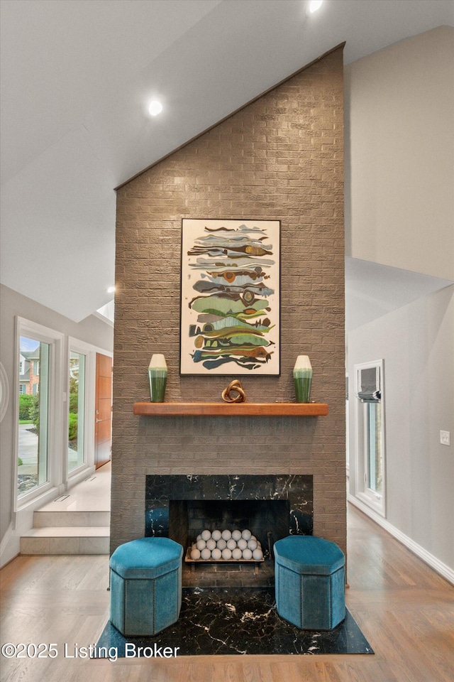 1430 Oakmont Ct, Shelbyville, KY 40065 - detailed view of a premium fireplace, wood finished floors, and recessed lighting