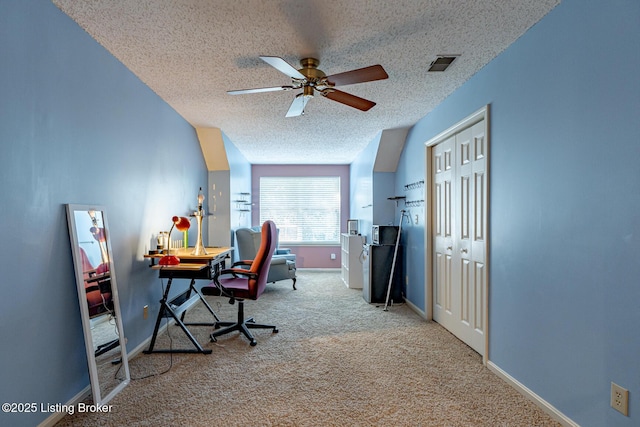 4101 Adelaide Ct, Louisville, KY 40241 - carpeted home office featuring a textured ceiling and a ceiling fan