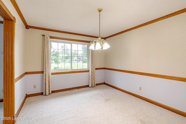 520 Ponder Dr, Shelbyville, KY 40065 - empty room featuring ornamental molding, light carpet, and a chandelier