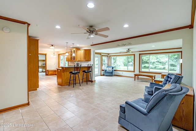 520 Ponder Dr, Shelbyville, KY 40065 - living area featuring ceiling fan, healthy amount of natural light, recessed lighting, and crown molding