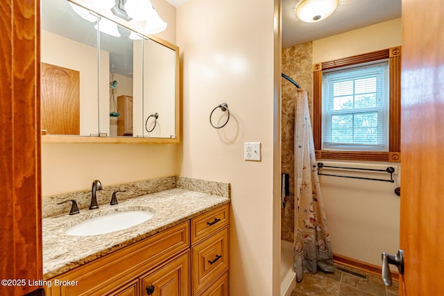 520 Ponder Dr, Shelbyville, KY 40065 - full bathroom featuring vanity, a shower with shower curtain, and tile patterned flooring