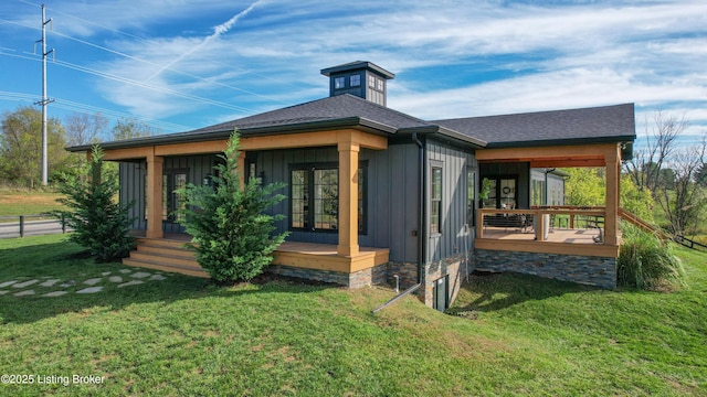 120 Lakelynn Ln, Shelbyville, KY 40065 - back of property featuring a porch, board and batten siding, a shingled roof, and french doors