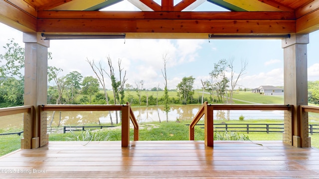 120 Lakelynn Ln, Shelbyville, KY 40065 - wooden terrace featuring a water view and a yard