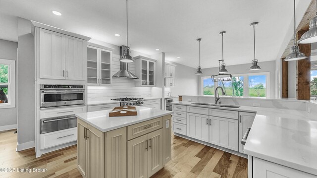 120 Lakelynn Ln, Shelbyville, KY 40065 - kitchen with a warming drawer, stainless steel oven, healthy amount of natural light, light countertops, and recessed lighting