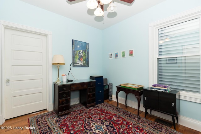 2309 Payne St, Louisville, KY 40206 - office area with ceiling fan and wood finished floors