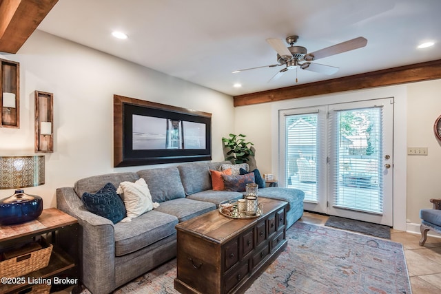 4025 Elmwood Ave, Louisville, KY 40207 - living area with ceiling fan, recessed lighting, and light tile patterned floors