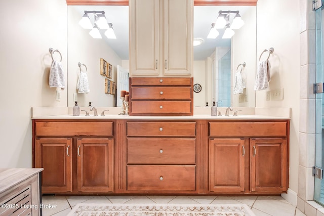 4025 Elmwood Ave, Louisville, KY 40207 - full bathroom featuring double vanity, tile patterned floors, and an enclosed shower
