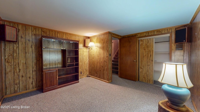 1810 Bainbridge Row Dr, Louisville, KY 40207 - unfurnished bedroom featuring wood walls, carpet floors, and a closet