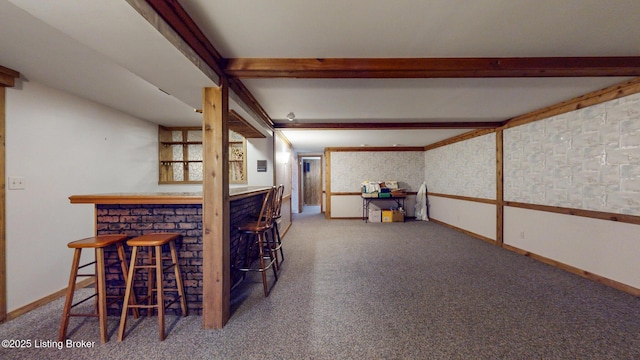 1810 Bainbridge Row Dr, Louisville, KY 40207 - indoor dry bar featuring beam ceiling and carpet flooring