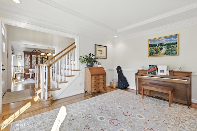 1375 Waxwing Pl, Louisville, KY 40223 - office area featuring a chandelier, wood finished floors, ornamental molding, and recessed lighting
