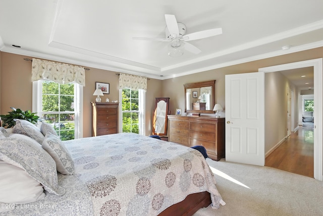 1375 Waxwing Pl, Louisville, KY 40223 - carpeted bedroom with a tray ceiling, ornamental molding, and a ceiling fan
