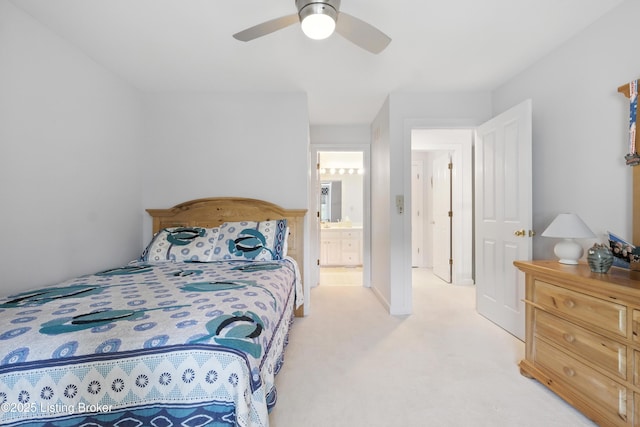 1375 Waxwing Pl, Louisville, KY 40223 - bedroom with light colored carpet, a ceiling fan, and ensuite bathroom