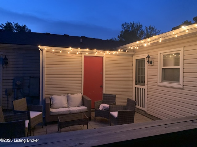 11902 Queen Annes Ct, Louisville, KY 40245 - wooden deck featuring outdoor lounge area and a patio