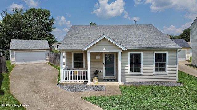 6617 Hunters Creek Blvd, Louisville, KY 40258 - bungalow-style home featuring a porch, an outdoor structure, a garage, and a shingled roof