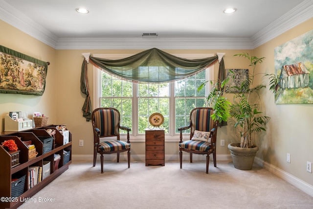 11731 Paramont Way, Prospect, KY 40059 - sitting room featuring light colored carpet, ornamental molding, and recessed lighting