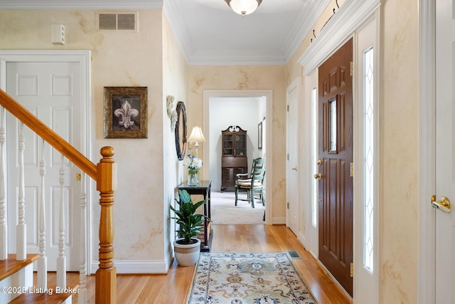 11731 Paramont Way, Prospect, KY 40059 - entrance foyer featuring light wood-style flooring, stairway, and crown molding