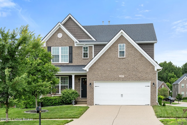18007 Ellerslie Dr, Louisville, KY 40245 - craftsman-style house featuring concrete driveway, a front lawn, a garage, and brick siding