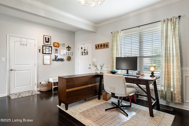 18007 Ellerslie Dr, Louisville, KY 40245 - office area featuring wood finished floors and crown molding