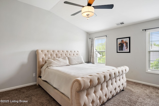 18007 Ellerslie Dr, Louisville, KY 40245 - bedroom featuring carpet floors, multiple windows, lofted ceiling, and ceiling fan