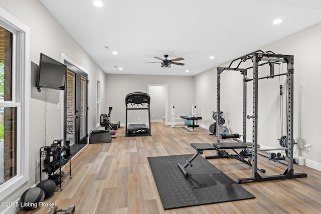 2070 Tonieville Rd, Hodgenville, KY 42748 - exercise area with light wood finished floors, recessed lighting, and a ceiling fan