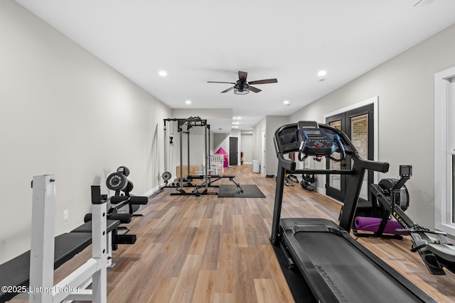 2070 Tonieville Rd, Hodgenville, KY 42748 - exercise area featuring light wood-type flooring, recessed lighting, and ceiling fan