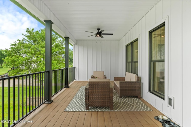 2070 Tonieville Rd, Hodgenville, KY 42748 - wooden terrace featuring a ceiling fan