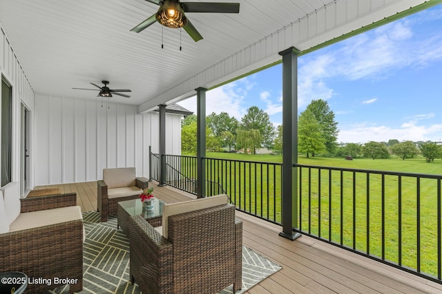 2070 Tonieville Rd, Hodgenville, KY 42748 - sunroom / solarium featuring ceiling fan and an outdoor hangout area