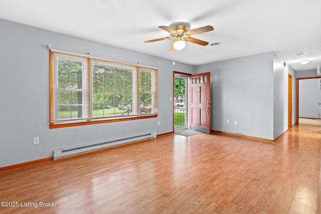 85 Joseph Ave, Cecilia, KY 42724 - spare room featuring baseboard heating, a ceiling fan, and wood finished floors