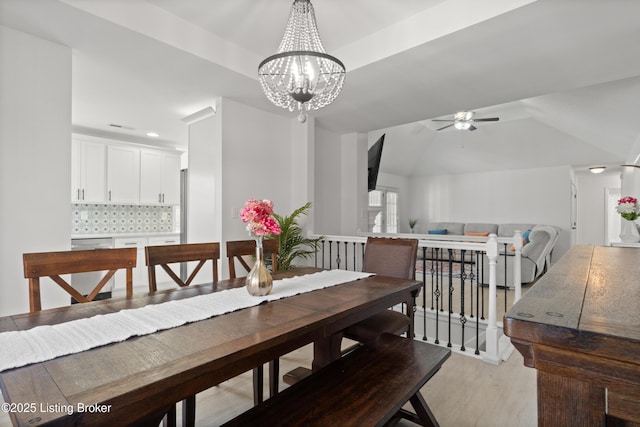 5613 Grandel Blvd, Louisville, KY 40258 - dining room featuring a ceiling fan, light wood finished floors, a chandelier, and recessed lighting