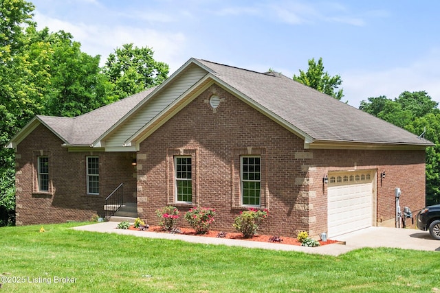 1126 Lagrange Rd, New Castle, KY 40050 - view of front of property featuring an attached garage, a front yard, concrete driveway, brick siding, and a shingled roof