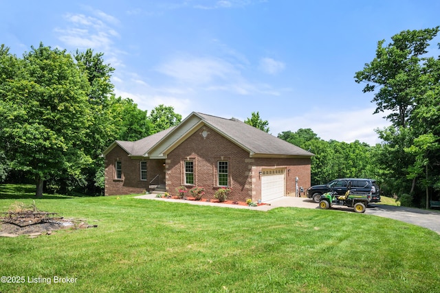 1126 Lagrange Rd, New Castle, KY 40050 - view of front of home featuring brick siding, concrete driveway, a garage, and a front lawn
