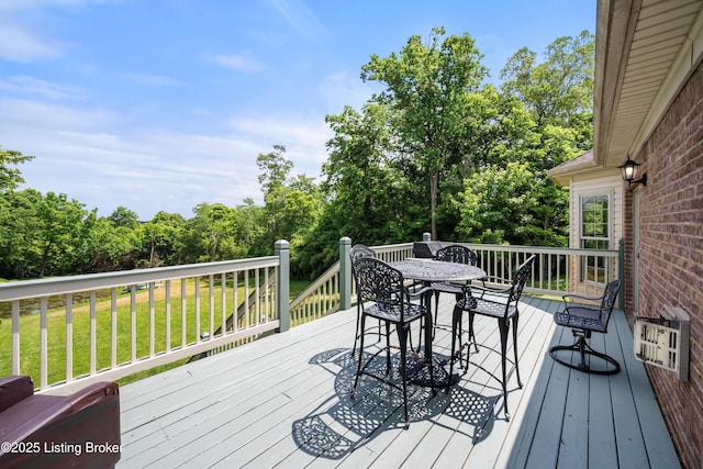 1126 Lagrange Rd, New Castle, KY 40050 - wooden terrace with outdoor dining space, a yard, and view of scattered trees