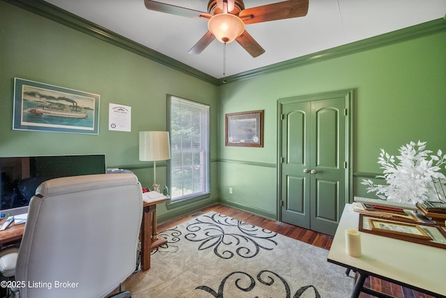 1126 Lagrange Rd, New Castle, KY 40050 - office space with a ceiling fan, crown molding, and wood finished floors