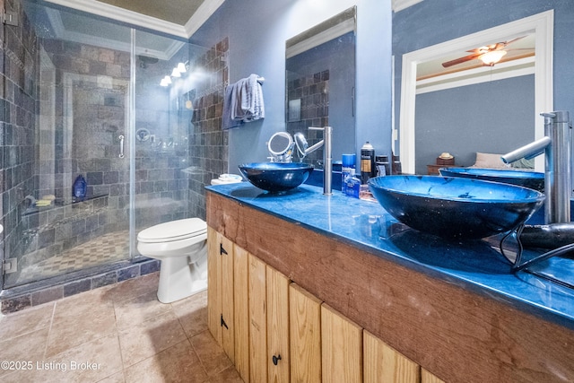 1126 Lagrange Rd, New Castle, KY 40050 - bathroom featuring crown molding, double vanity, and a stall shower