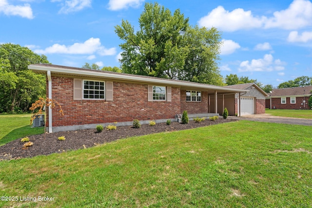 9715 Shady Acres Ln, Jeffersontown, KY 40299 - single story home with asphalt driveway, brick siding, a garage, and a front lawn