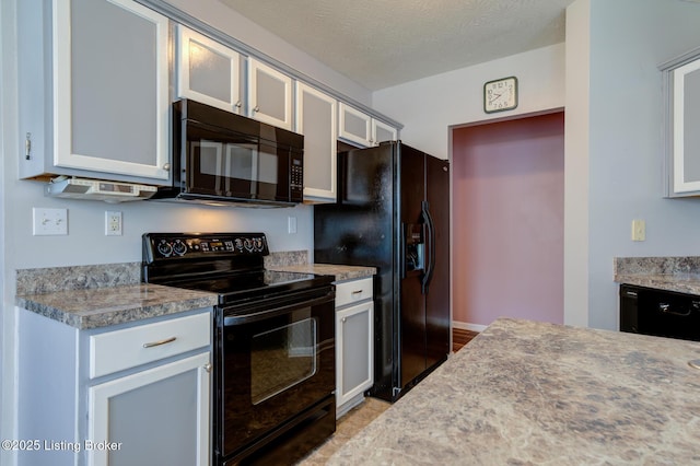 6813 Casey Pl, Louisville, KY 40229 - kitchen with black appliances, glass insert cabinets, and white cabinetry