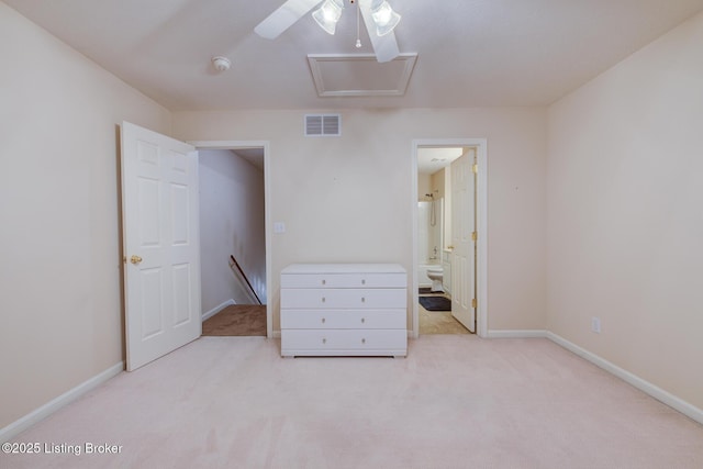 6813 Casey Pl, Louisville, KY 40229 - unfurnished bedroom featuring carpet floors, ceiling fan, ensuite bath, and attic access