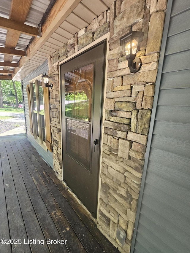 409 Woodhaven Ln, Leitchfield, KY 42754 - doorway to property with stone siding