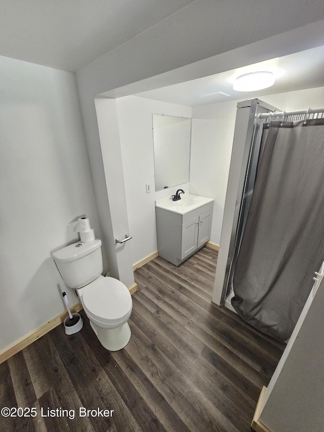 409 Woodhaven Ln, Leitchfield, KY 42754 - bathroom featuring vanity, wood finished floors, and curtained shower
