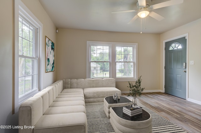 80 Kavanaugh St, Shelbyville, KY 40065 - living area with plenty of natural light, light wood finished floors, and a ceiling fan